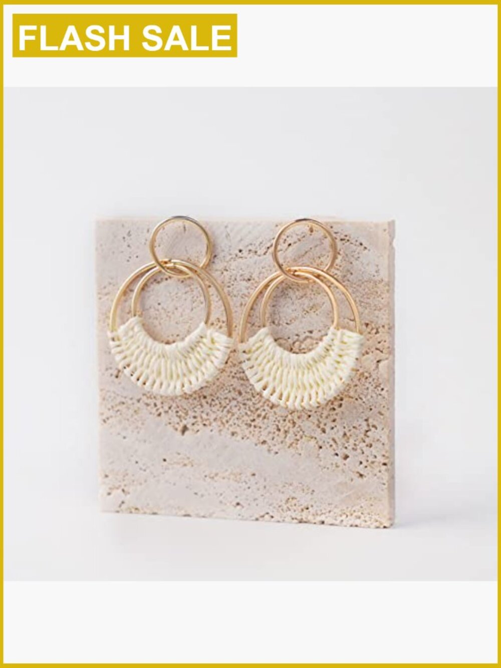 Boho Raffia Dangle Earrings Handmade Straw Wicker Lightweight Geometric Drop - Picture 4 of 7
